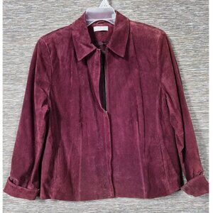 Kate Hill Genuine Suede Leather Jacket Womens Size 18W Wine Color Zip Collared